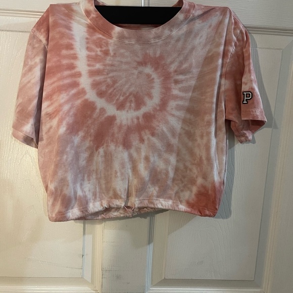 PINK Victoria's Secret Tie-Dye Crop Top - Pink and White - Picture 1 of 5